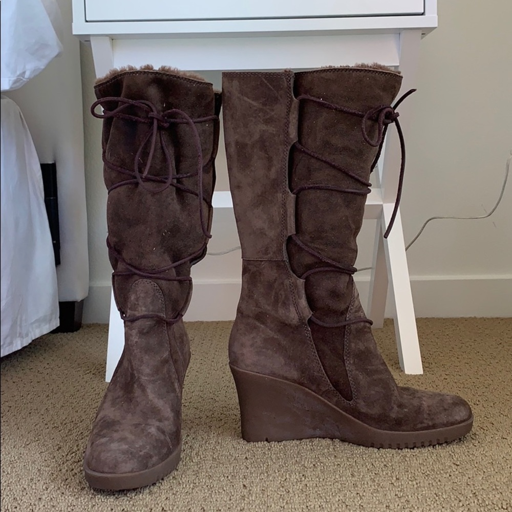 UGG Brown Suede Sheepskin Wedge Boot